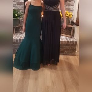 Lulus Hunter Green Tiered Trumpet Dress XS